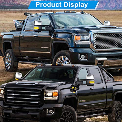 Eccpp Towing Mirrors, A Pair Of Exterior Automotive Mirror Fit 2014-2018 For Chevy Silverado For Gmc Sierra With Running Reversing Lights Power Operation Heated Arrow Signal Chrome Housing #TOP6