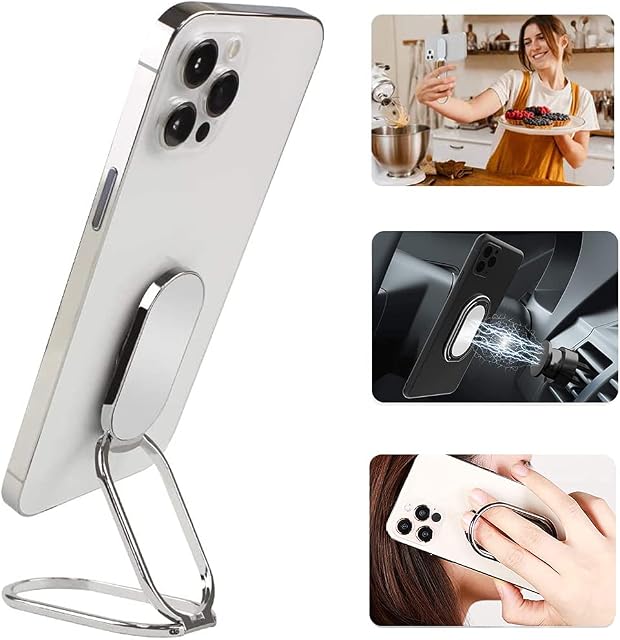 Support de sonnerie de téléphone portable Finger Kickstand, CLZWiiN pliable 360° Support de téléphone cellulaire rotatif pour bureau, bureau, support magnétique de voiture, métal multi-angle pour prise de dos de téléphone (argent)