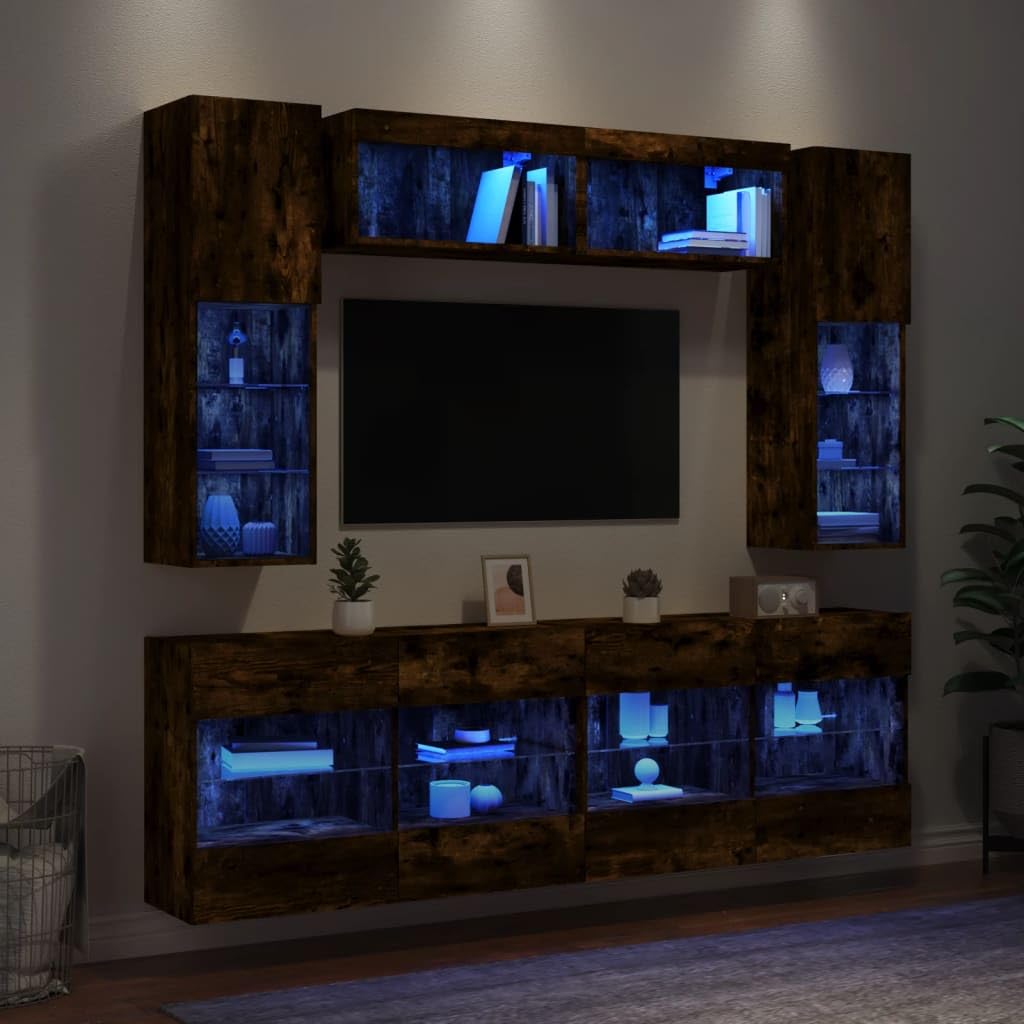 6-TLG. - Mueble de pared para TV (98,5 x 30 x 60,5 cm, madera de madera y cristal, aparador moderno para salón, estudio