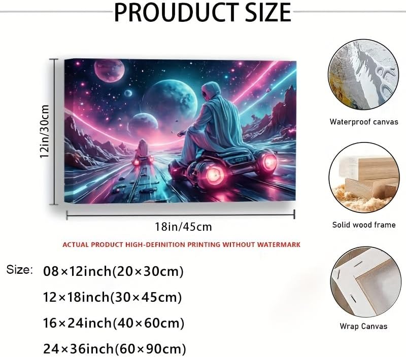 Miniatura 2 de Canvas Wall Art Painting Futuristic Synthwave Retro-futuristic Ghosts Abstract Decor Gifts Waterproof Easy to Hang for Studio Nursery Kids Room