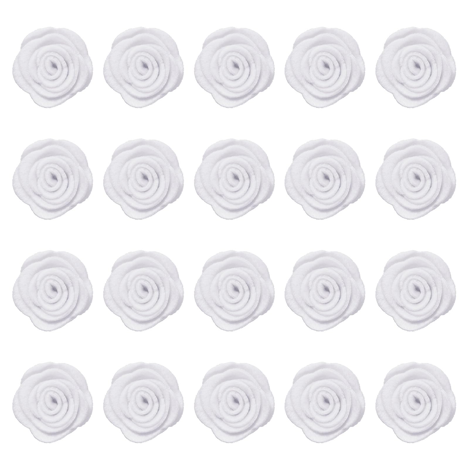 sourcing map 20Pcs Felt Fabric Flowers Embellishments, 1.57" Nonwoven Camellia Sewing Appliques Ornament Artificial Flower Heads for DIY Wedding Party Scrapbook Hair Decorations, White