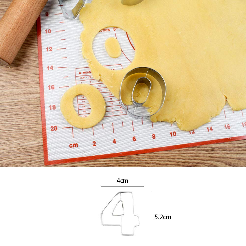 9-teiliges Ausstechformen-Set aus Edelstahl mit Zahlen, kleine Kekse, Fondant, Schokolade, Ausstechform für DIY Neujahr, Geburtstag, Party