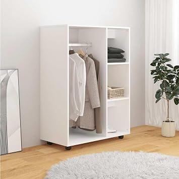 Wardrobe White 80 x 40 x 110 cm Wood Composite Cabinet with Open Compartment and 3 Side Shelves Wardrobe Storage Cabinet for Bedroom Hallway
