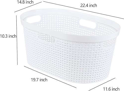 Miniatura 3 de Paquete de 4 cestas de lavandería con mango recortado, cesta de lavandería de plástico blanco