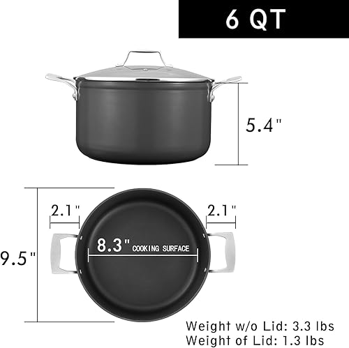 Miniatura 4 de MsMk Olla de 6 cuartos de galón con tapa de vidrio, quemada también antiadherente, duradera antiadherente, apta para horno hasta 700 °F, inducción