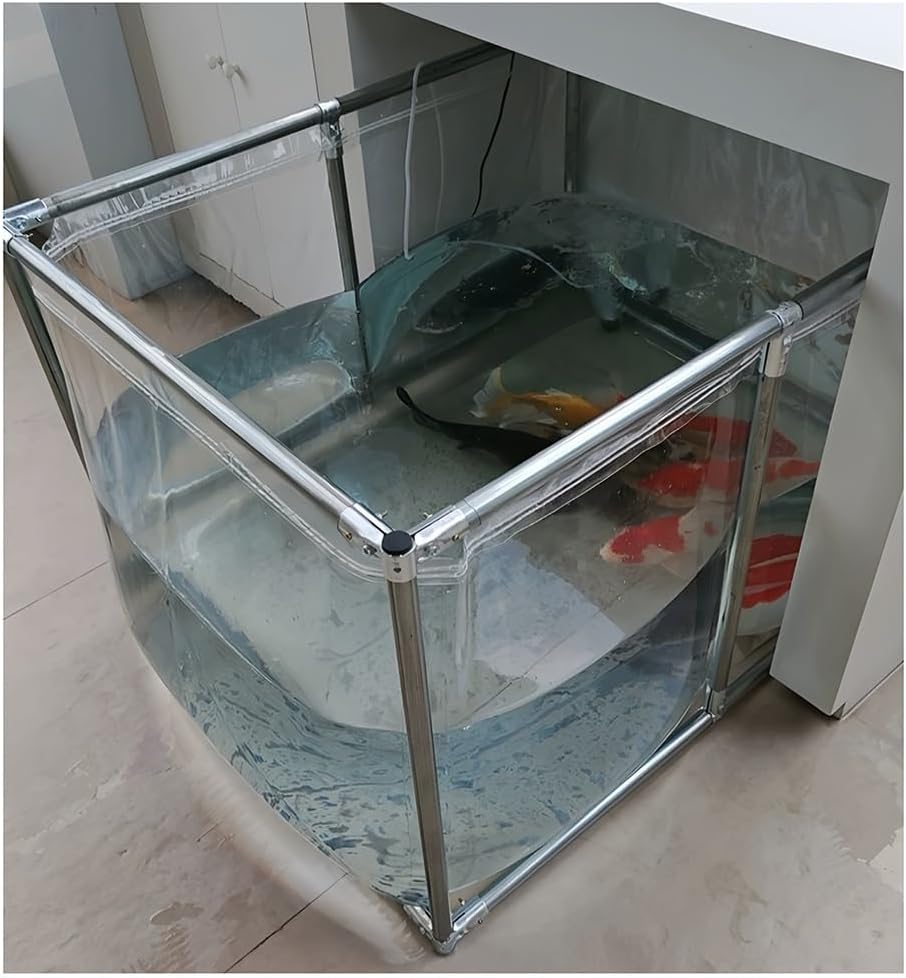 Zfmnoyev Large Outdoor Aquarium Pool Pond with Clear Viewing Window, Foldable Bring Koi Pond with Drain Valve, for Garden Support Fish Breeding Swimming Pool(1.5x1x0.7 m)