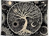 SARBUTER Tenacious Tree of Life Tapestry Sun and Moon Tapestry Black and White Tapestry Star Wall Hanging decor for Bedroom (Art Deco, Black, 150x130CM)