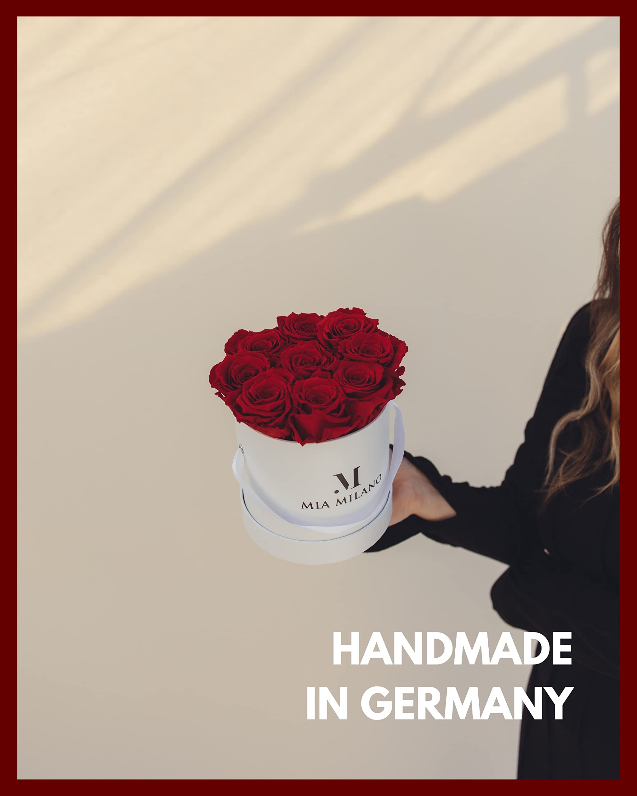 Mia Milano Infinity Rosen Weiß für Sie | 5 Jahre haltbar | Geschenk Rosenbox mit 9 echten konservierten Rosen | Handgefertigt in Deutschland