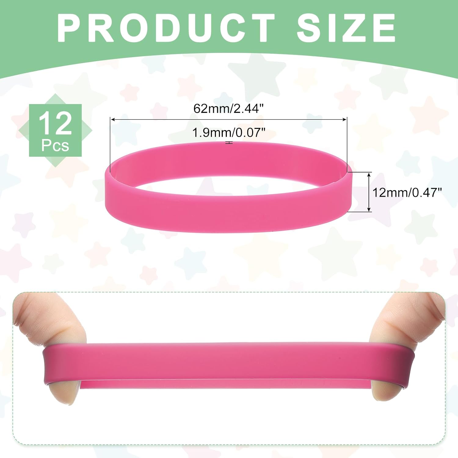 MECCANIXITY 12Pcs Silicone Rubber Bands Non-Slip 4 Inch Flat Elastic Rubber Wrapping Bands for Books, Traps, Art, Wrapping Paper, Cord Wraps, Pink