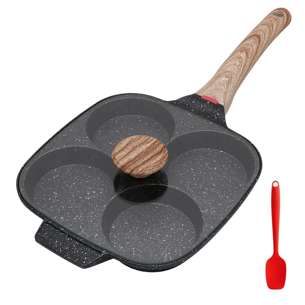 Fried Egg Pan, Nonstick 4 Cups Egg Frying Pan with Lid - Black