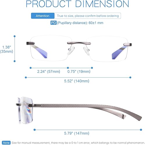 Miniatura 5 de Missfive Gafas de Lectura Progresivas Multifoco de Aluminio Premium para Hombres con Bloqueo de Luz Azul, Bisagra de Resorte Sin Marco Sin Línea,