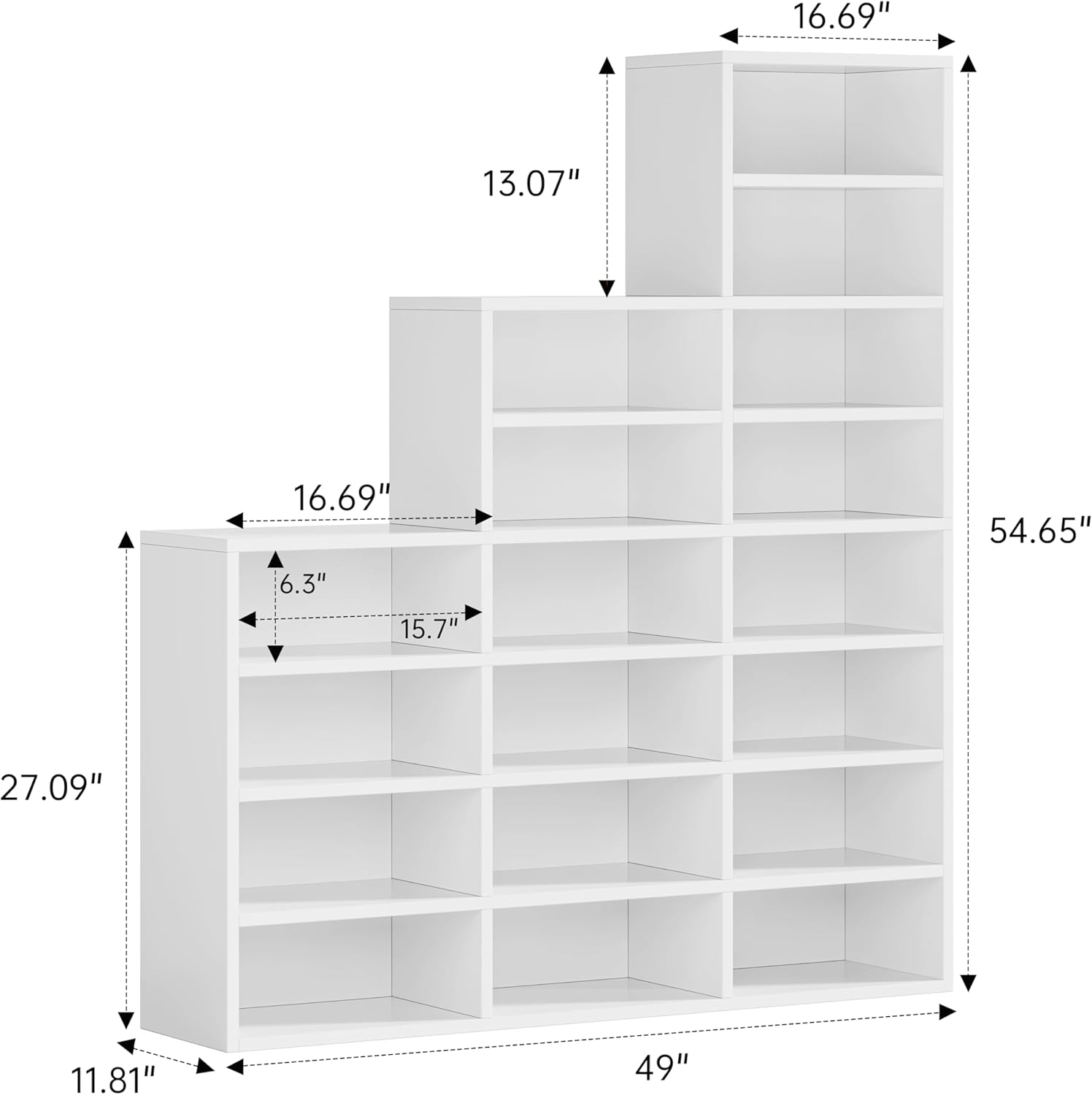 Reversible Shoe Cabinet, 21 Tiers 42 Pairs Heavy Duty White Wooden Shoe Rack, 55'' Tall Freestanding Shoe Storage Shelf with Open Storage Organizer for Entryway, Closet, Living Room