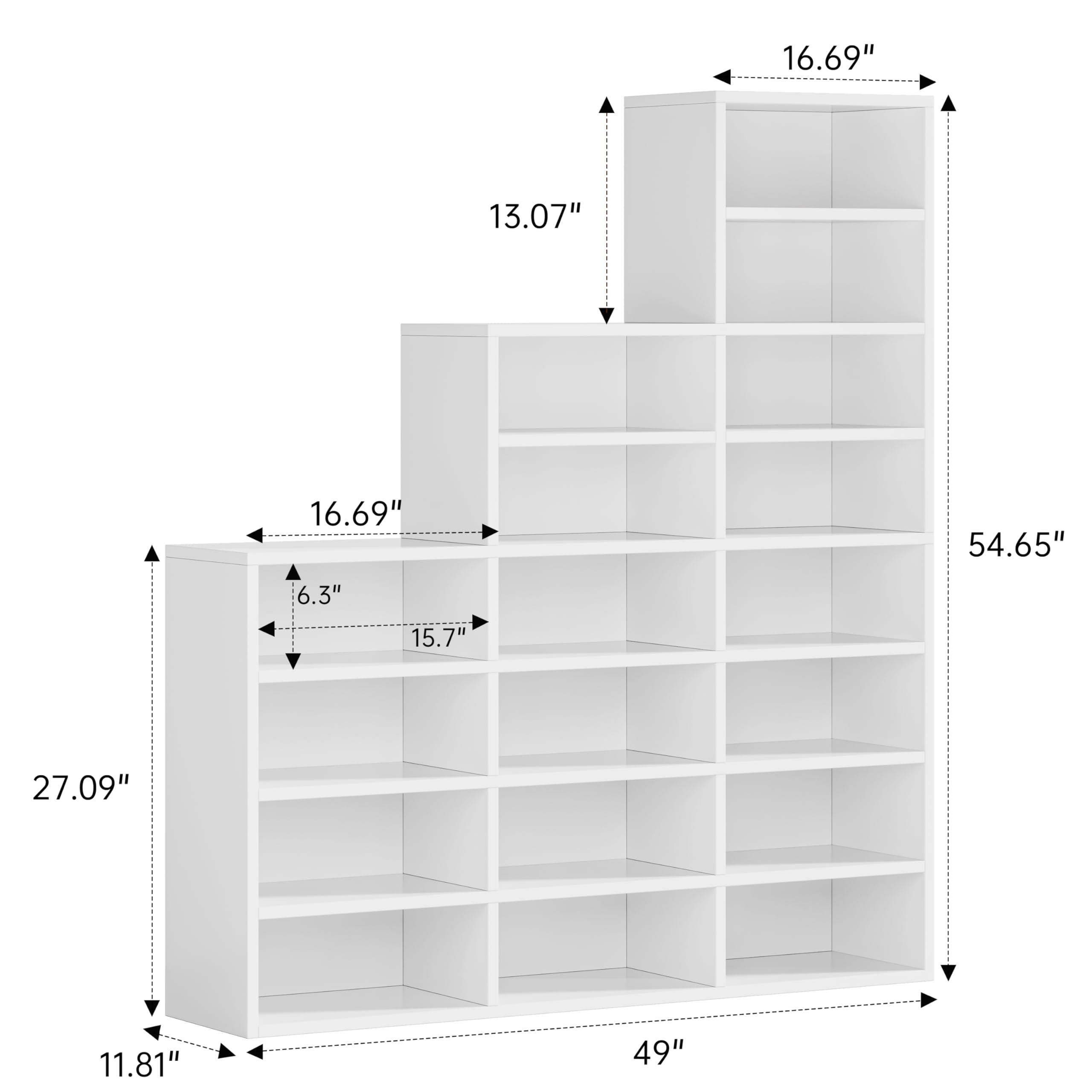 Reversible Shoe Cabinet, 21 Tiers 42 Pairs Heavy Duty White Wooden Shoe Rack, 55'' Tall Freestanding Shoe Storage Shelf with Open Storage Organizer for Entryway, Closet, Living Room