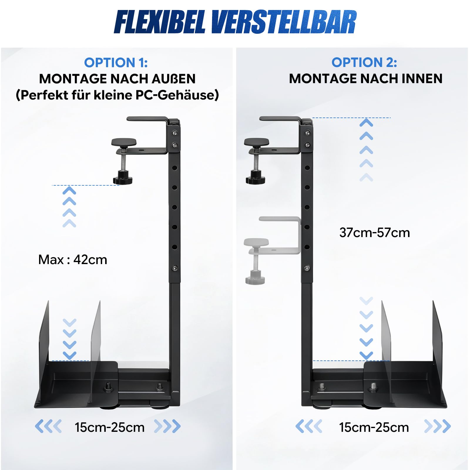 PC Halterung Unter Schreibtisch Ohne Bohren, Einstellbare 37-57cm Höhe