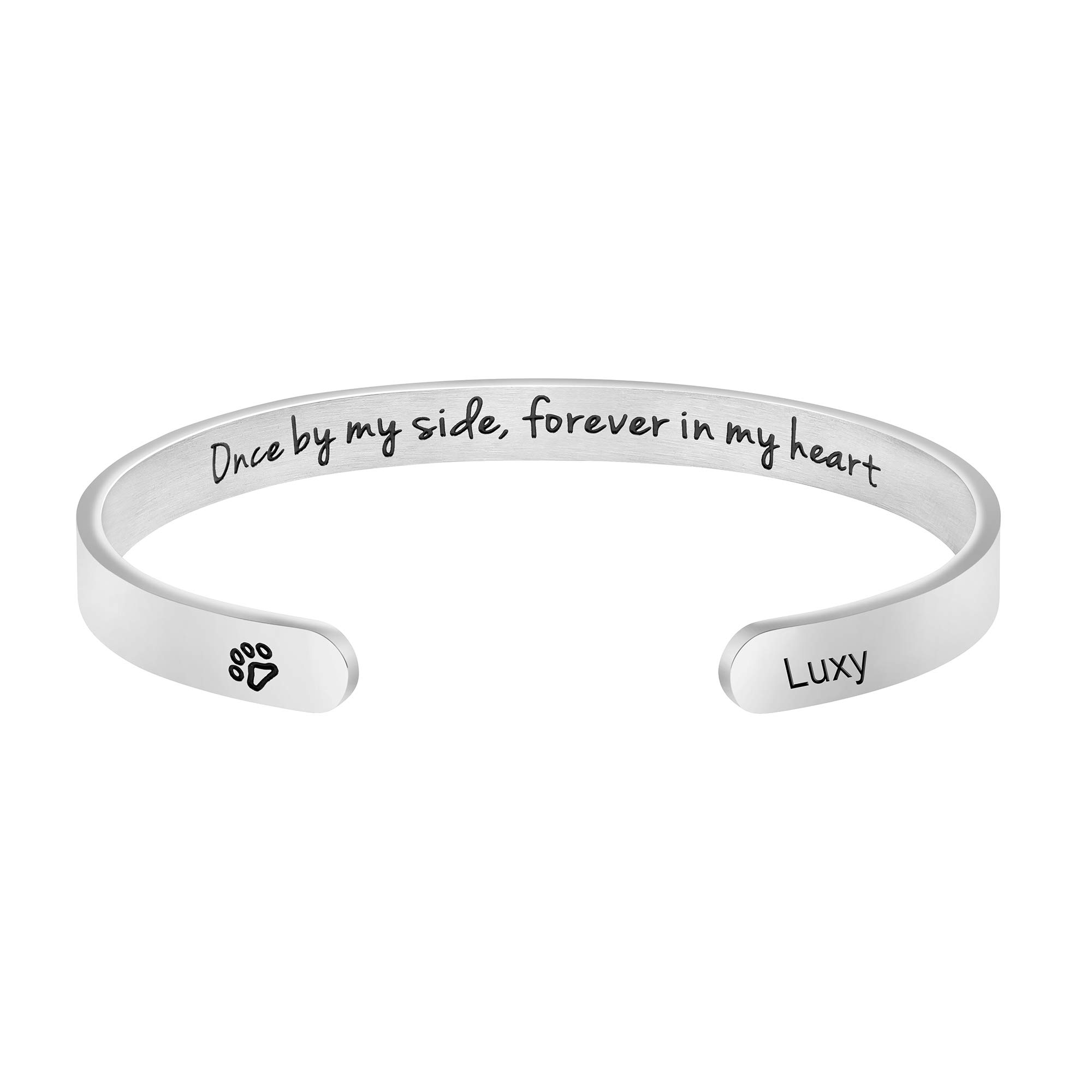Dog Memorial Cuff Bracelet Remembrance Loss of Pet Jewelry Sympathy Gift Engraved Pets Name