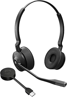 Jabra Engage 55 Schnurloses Stereo-Headset mit Link 400 USB-C DECT-Adapter - Mikrofon mit Geräuschunterdrückung, umfangreiche Reichweite, Gehörschutz - Für MS Teams zertifiziert - Schwarz