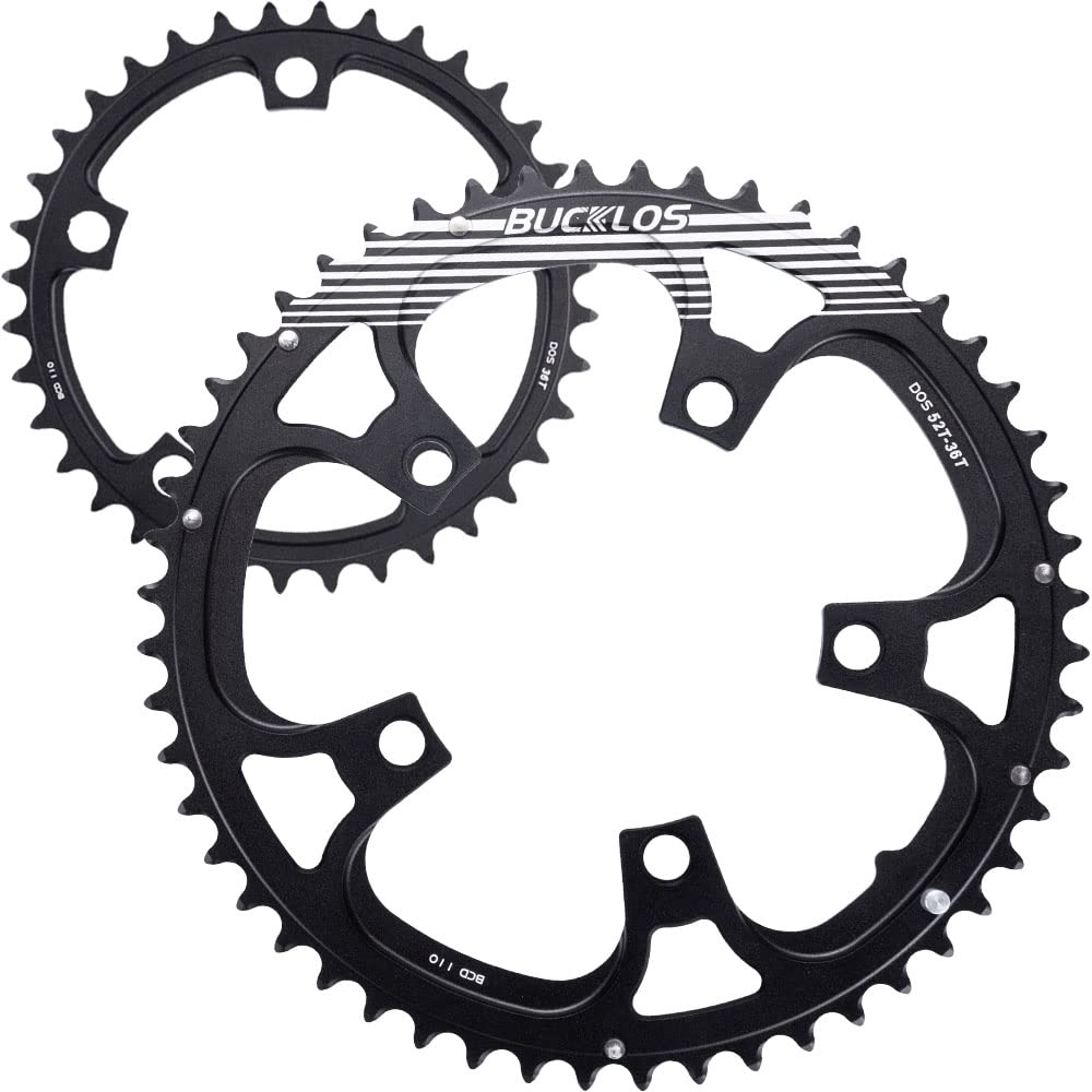 BUCKLOS 110BCD Bike Chainring Set with Pin, Double Round 5 Bolts Aluminum Chainring 50T 34T 52T 36T 53T 39T for Road Bike Bicycle Fits 8 9 10 11 Speed Chains — image 1