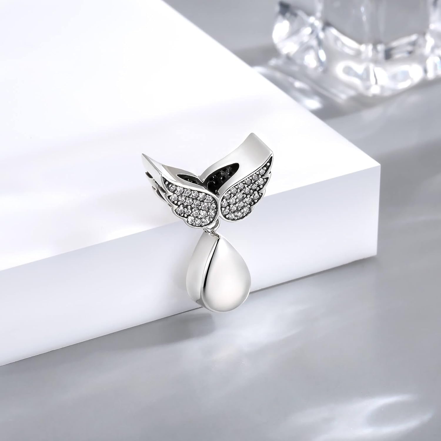 Sterling Silver Urn Charms for Ashes Fit Bracelet Angel Wings Bead Memorial Keepsake Pendant Cremation Jewelry Urn Charm for Women (Teardrop) - Image 2