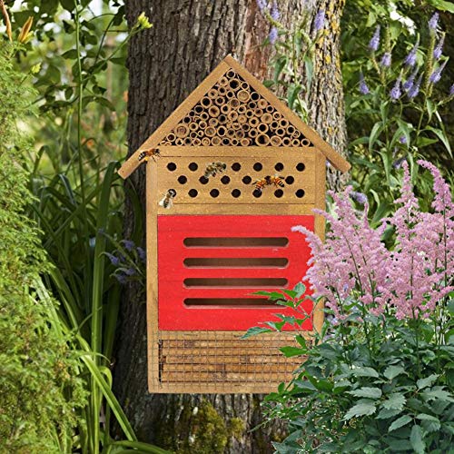 Pinvnby Insect House Natural Wooden Bee Hotel Butterfly Habitat For Gardens Ladybugs(Ladybirds), Lacewings, Butterfly, Mason Bees, Solitary, Leaf Cutter & Many Other Beneficial Insects #TOP3