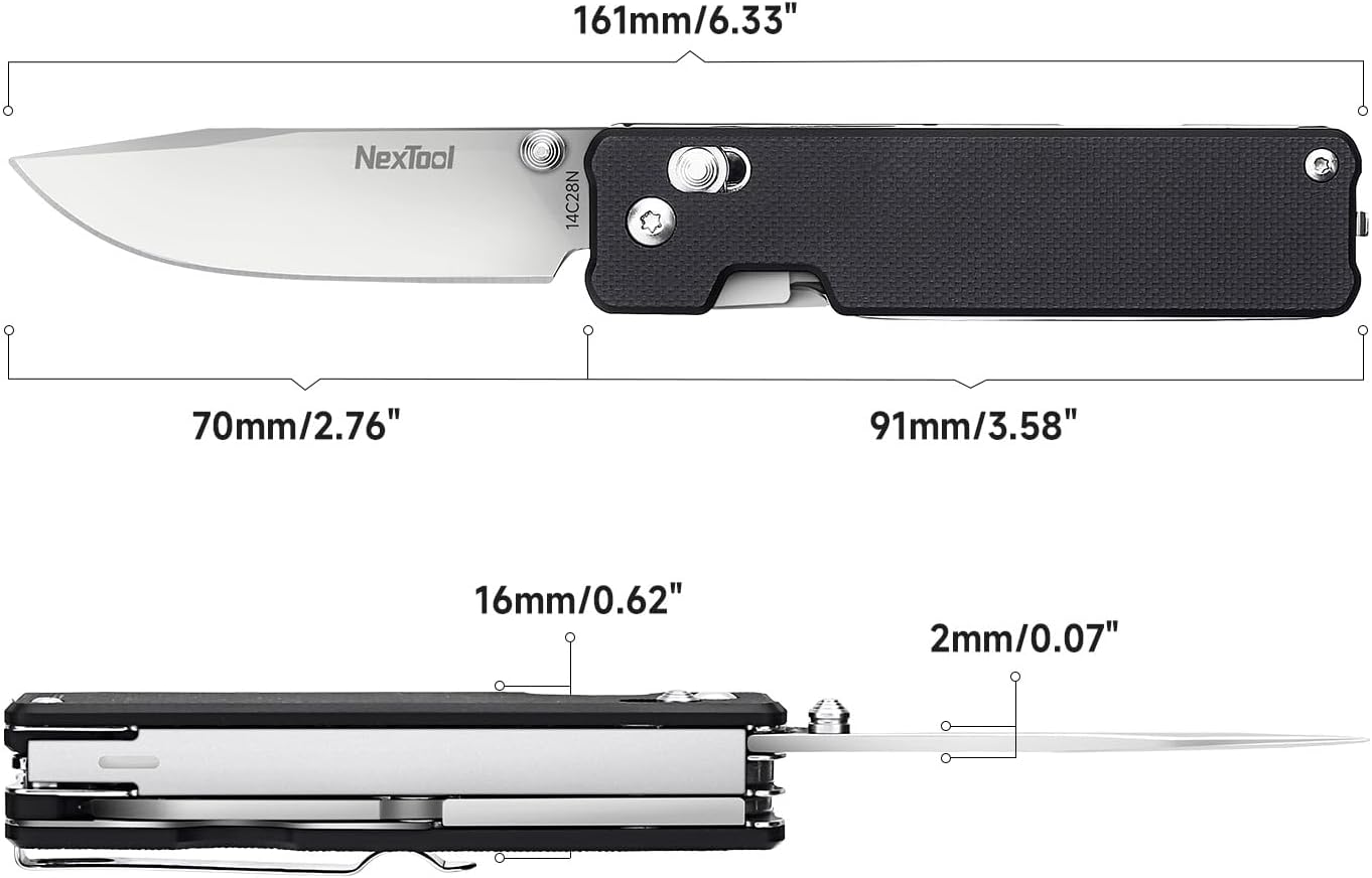 Diagram showing the dimensions of the NexTool Knight K30 Multitool, including overall length, blade length, and thickness.