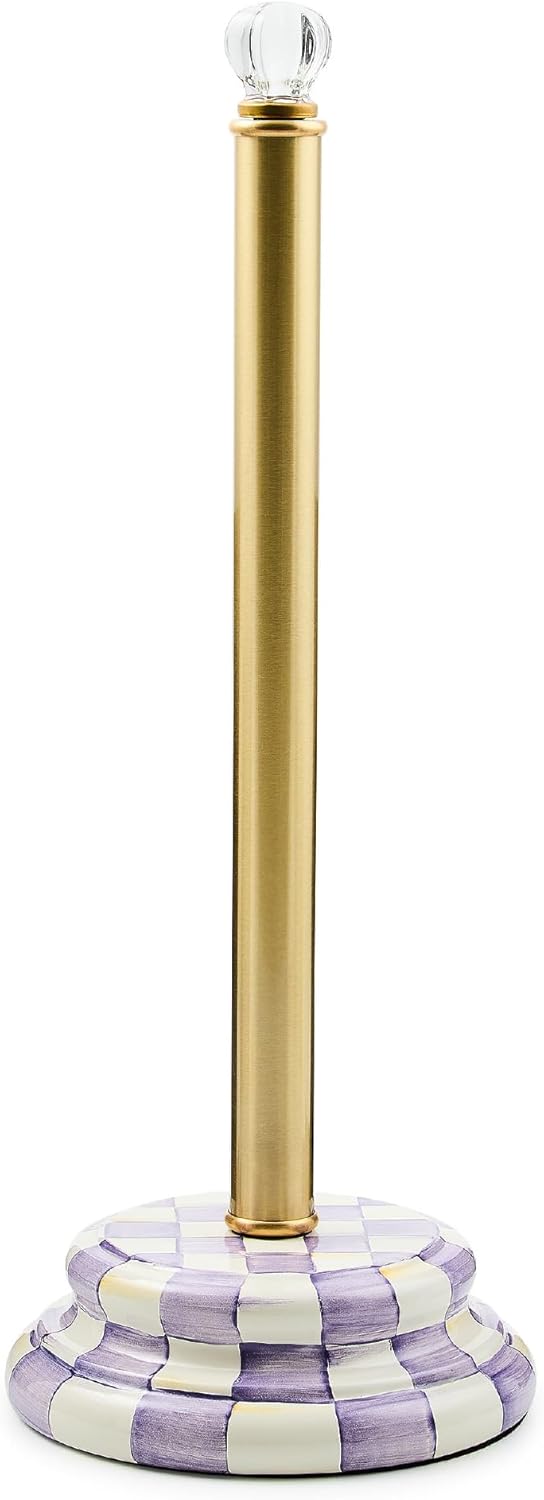 MACKENZIE-CHILDS Enamel Toilet Tissue Storage, Decorative Toilet-Paper Holder Stand for Bathroom, Pink-and-White Rosy Check