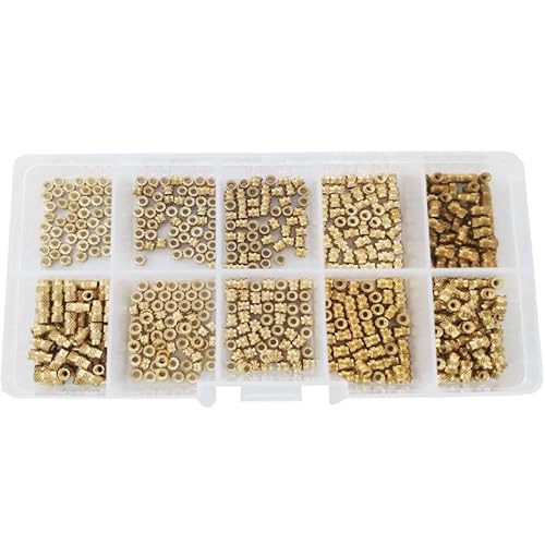 CARIOSYO 50 0pcs M2 Messing Hot Melt Inset Nuts Sortment Kit Faden Kupfergeknurled Gewinde Einbettungsmuttern eingestellt Cover