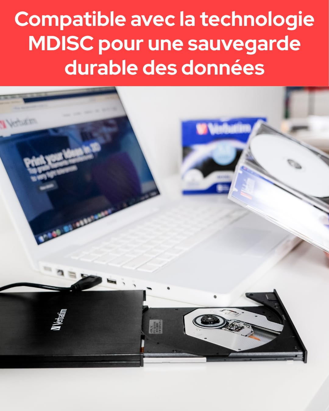 VERBATIM Graveur Blu-ray externe Slimline noir USB 3.1 Gen 1 avec connexion USB-C I Lecteur Blu-ray I Graveur Blu-ray externe compact pour de grandes backups I Lecteur Blu-ray externe