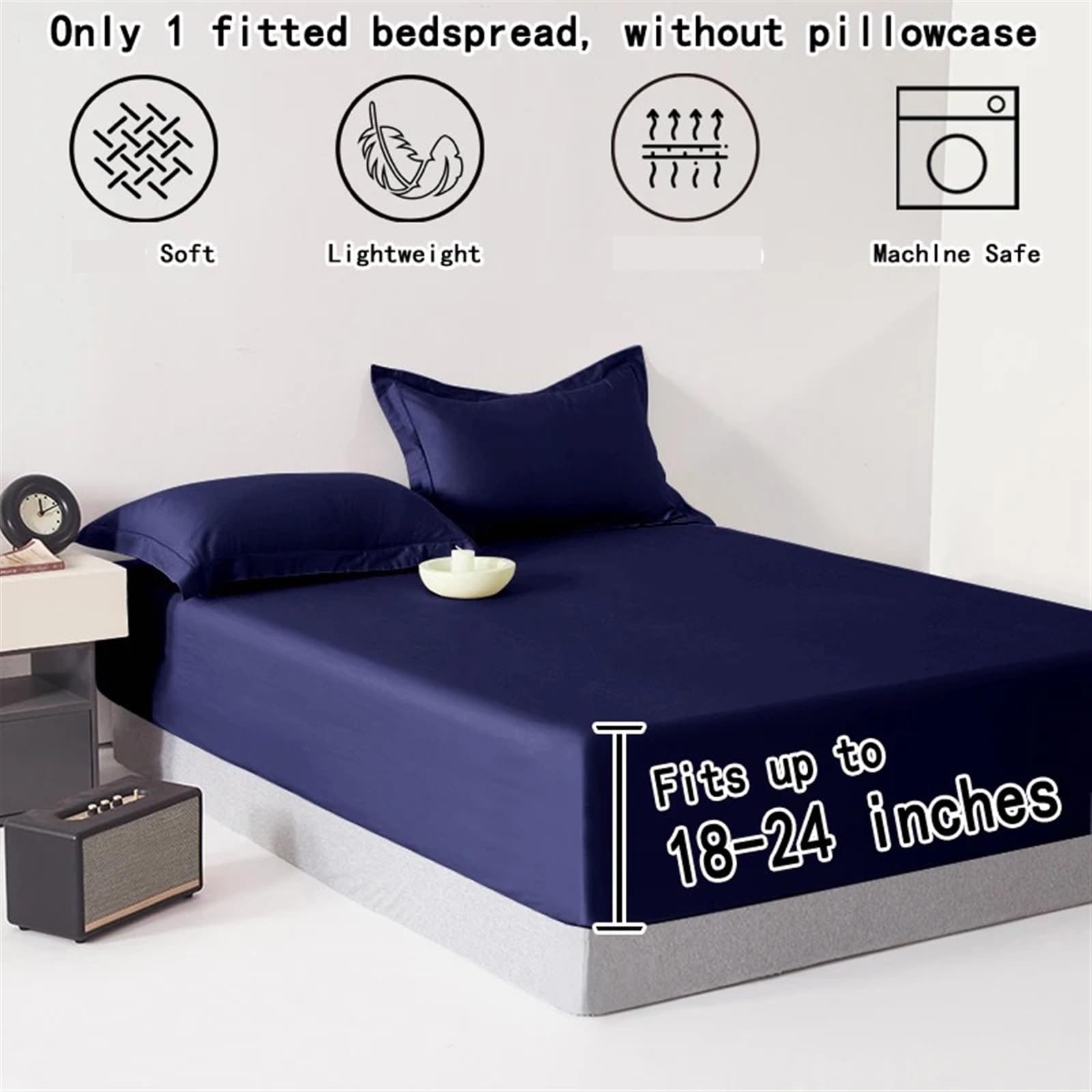 Extra Tiefes Spannbettlaken 1 ultratiefes Bettlaken mit Taschen, Mattes in Dunkelblau fürs Schlafzimmer, weiche und atmungsaktive Bettwäsche (geeignet for Matratzen 45–60 cm Dicke)(120x200cm)