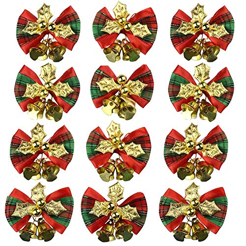 24pcs Grid Christmas Mini Cute Bow Tree Hanging Decoration Xmas Bowknot Ornament 5CM