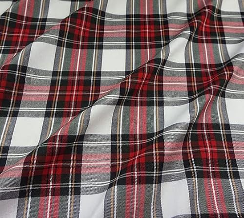 Simply Sew Crafty Red & White Stewart Polyviscose Tartan Fabric (Per Metre) - Simply Sew Crafty™ (Red & White Stewart)