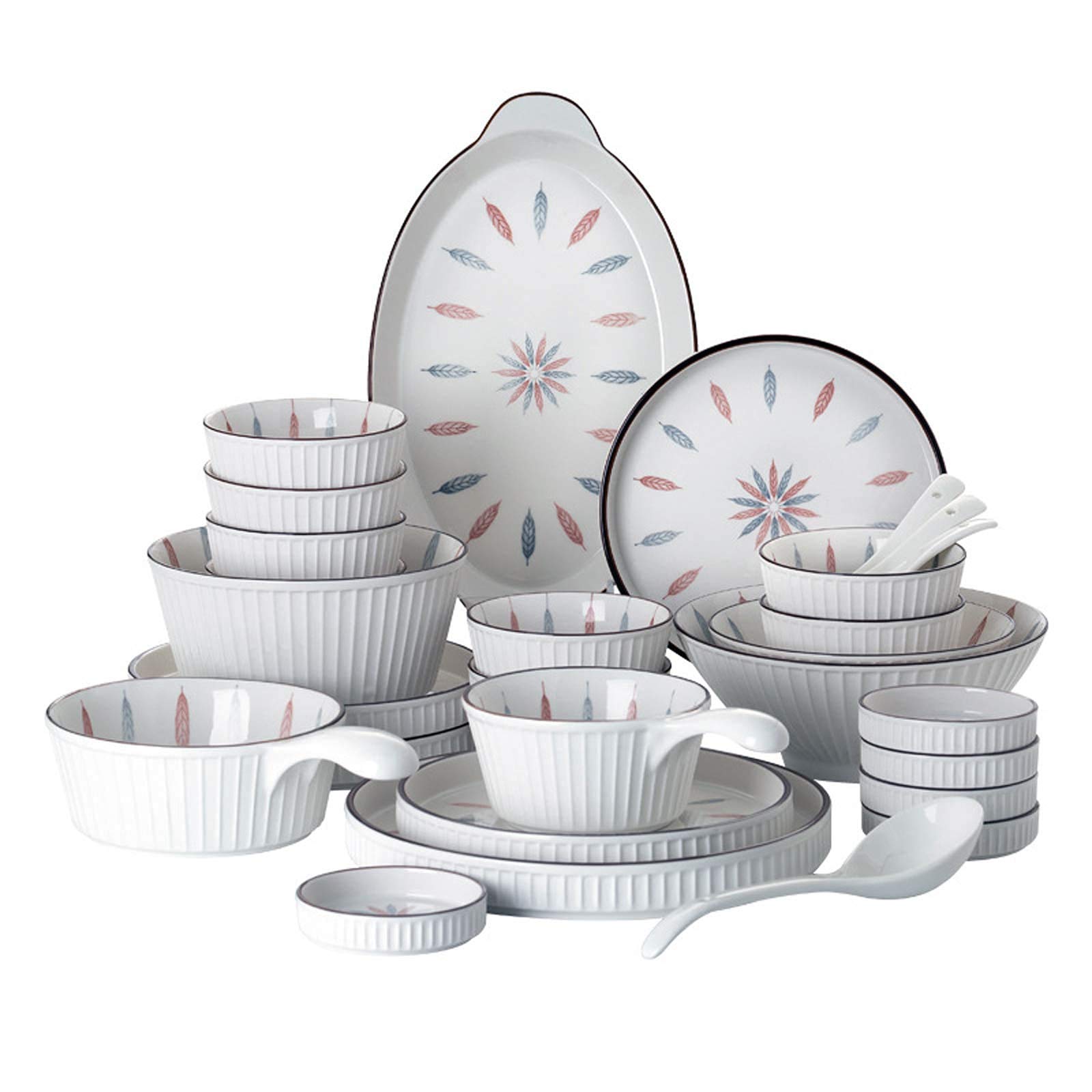 Zastawa obiadowa na imprezę Zestaw zastawy kuchennej, ceramiczne zestawy obiadowe, 54 sztuki Pionowe linie Miska na płatki zbożowe i zestaw talerzy do steków