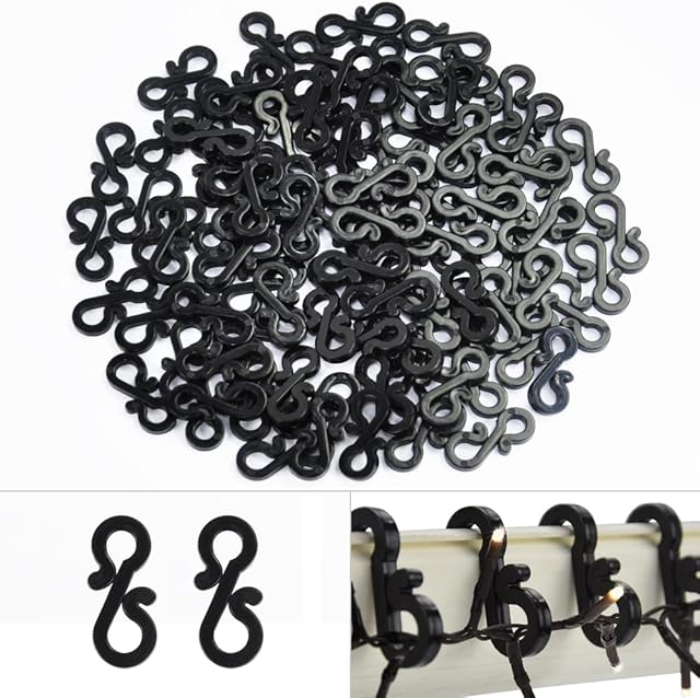 Vikdio 46 Pcs Black Gutter Hooks for Securing Outdoor Lights, Christmas Lights Clips Mount to Shingles, Gutter Clips for LED Meteor Lights Icicle Lights on Christmas Halloween Home Garden Decor