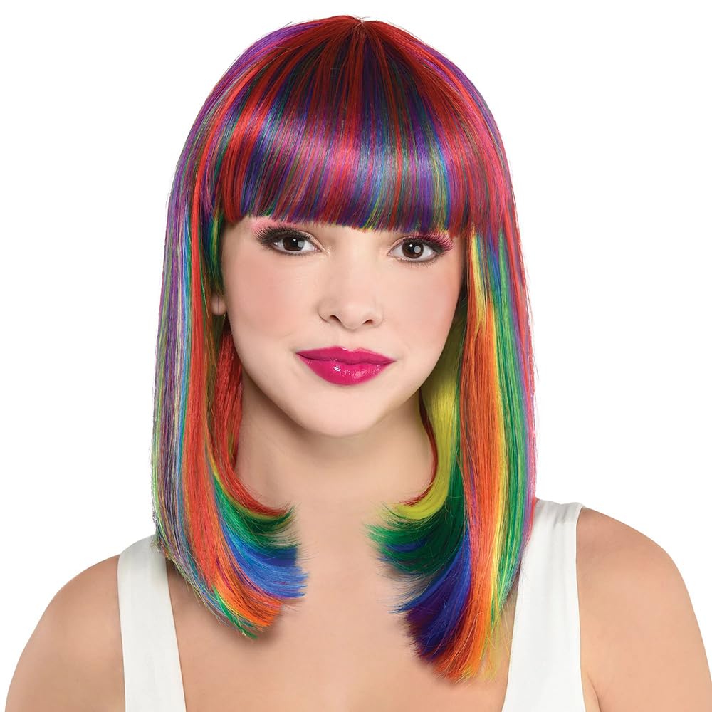 amscan 3902274 Lange Bob Perücke | Regenbogen | Erwachsenengröße | 1 Stück