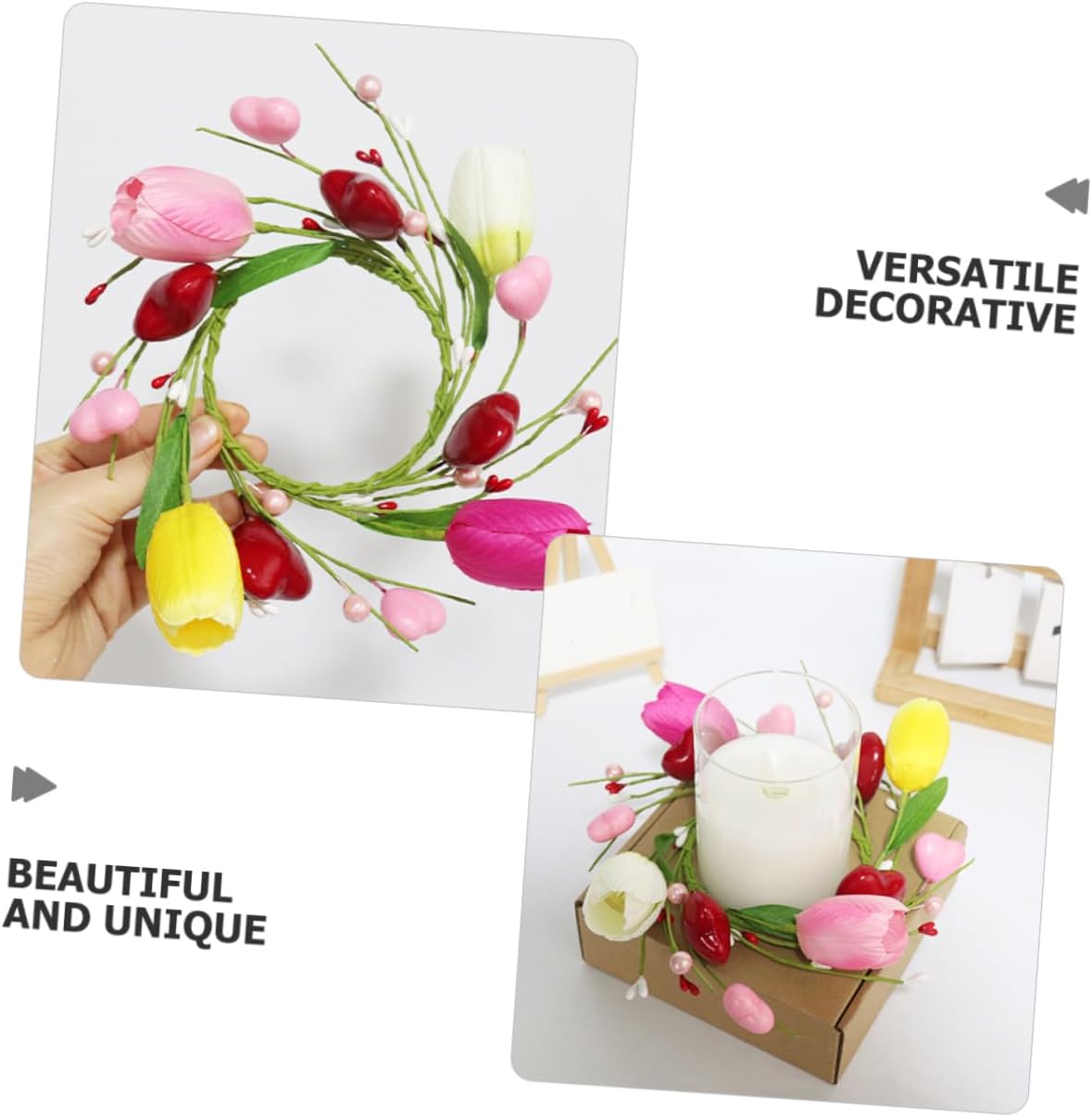 Flower Candle Wreath Artificial Flowers Romantic Decoration for Valentine Day Mother Day and Wedding Table Centerpiece and Powder Design