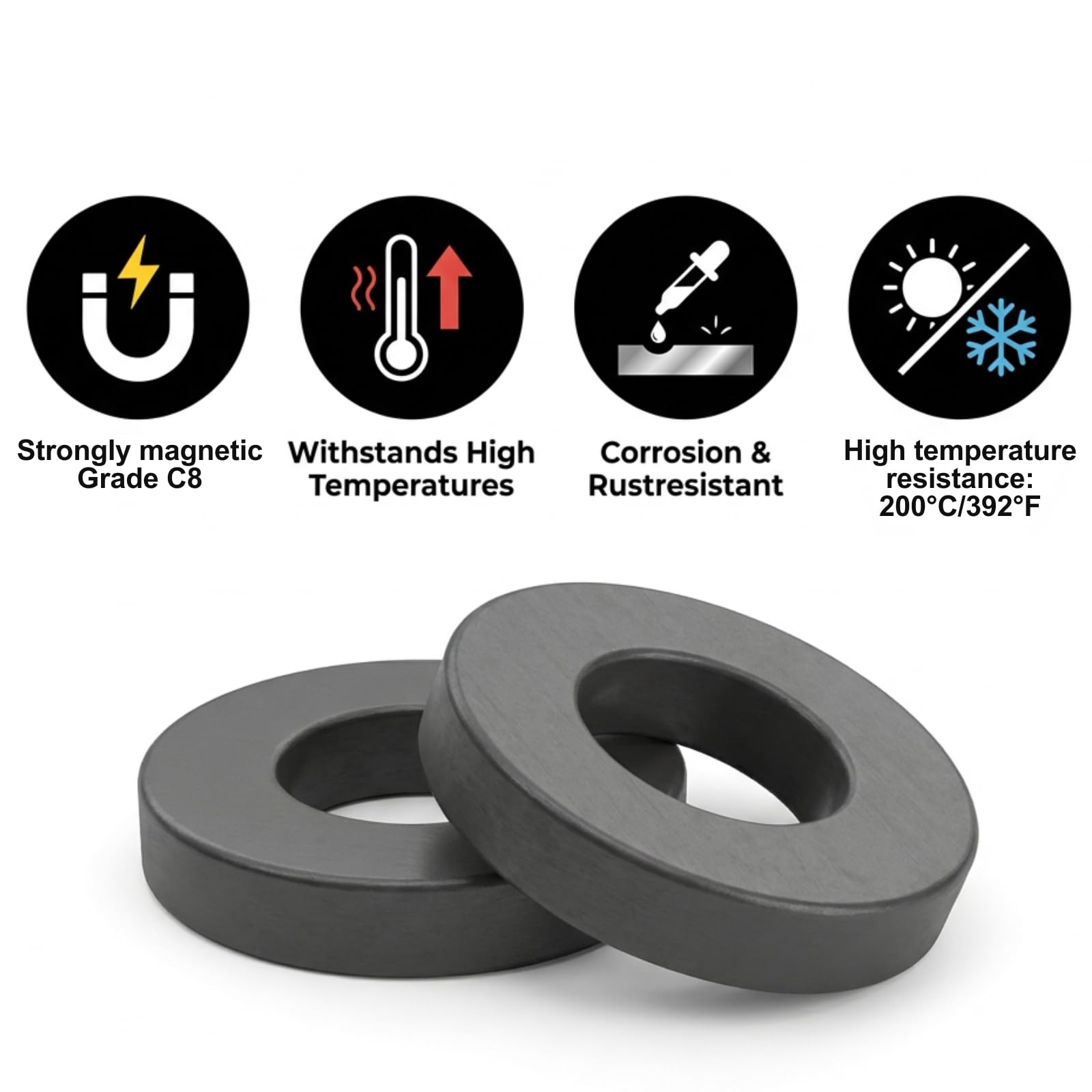 Large Round Magnets, Strong C8 Industrial Ceramic Ring Magnets (Ferrite), 2.4" OD x 1.3" ID x 0.4" Thick, for Science Projects & DIY Craft Making (4) — Amazon image 3