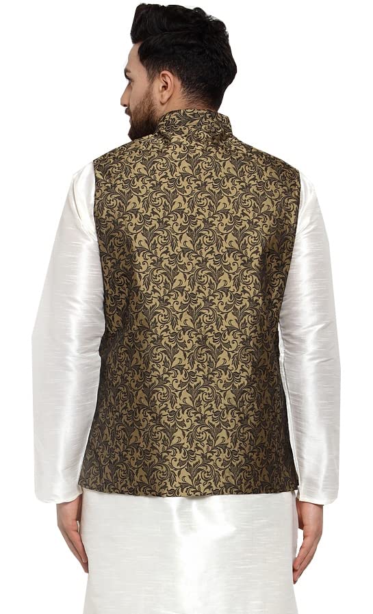 Image of Maple Clothing Men's Nehru Jacket Brocade Indian Traditional Waistcoat Wedding Guest Outfit Vest