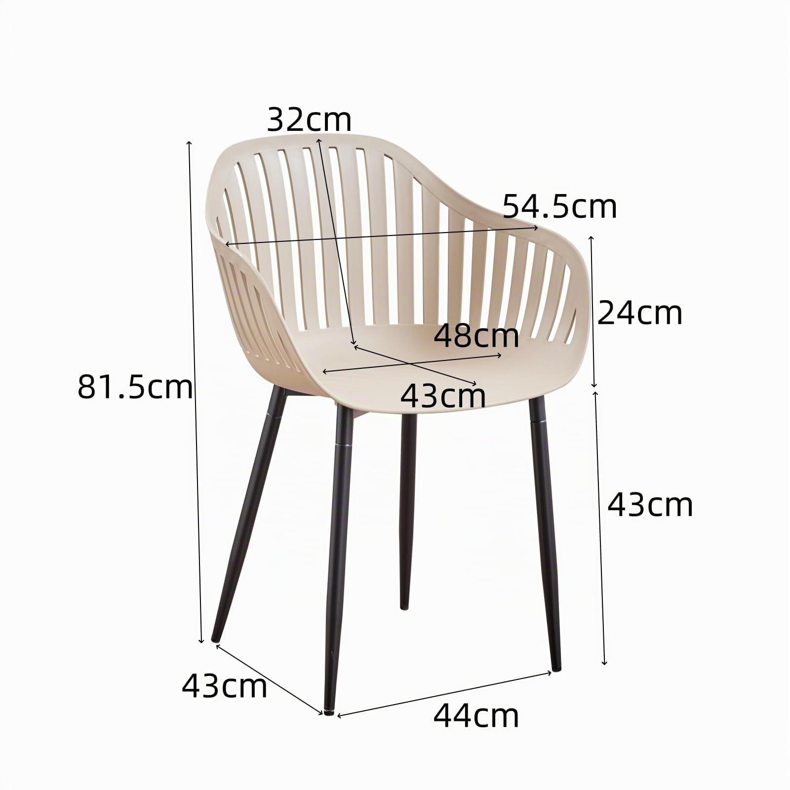Set di 4 Sedie Sala da Pranzo, Sedia da Cucina con Braccioli, con Schienale Cavo e Seduta in Polipropilene, Adatte per Soggiorno, Balcone, Giardino - Cachi