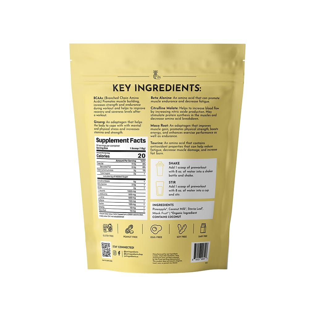 JUST INGREDIENTS Pre-Workout Tropical Paradise - Natural - 30 Servings — Amazon image 2