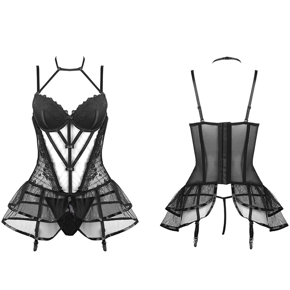 Women Lingerie Stretch lace Teddy Catsuit Petticoat Pajamas Cosplay Lingerie, 7736black, One Size - Image 4