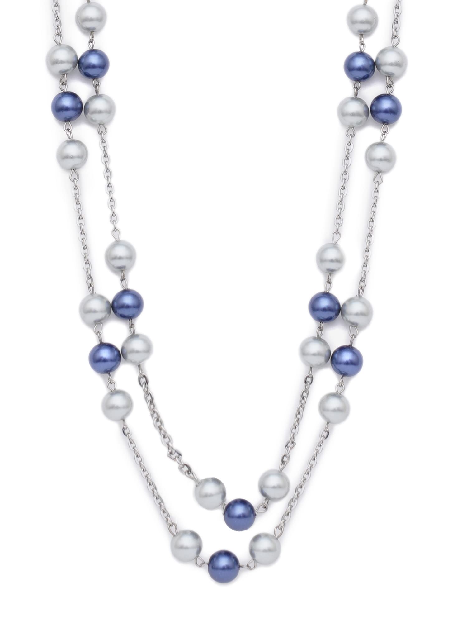 Karatcart Blue and White Pearl Studded Kundan Rani Haar Necklace