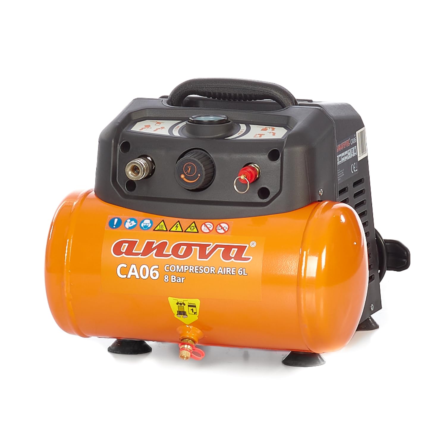 ANOVA - Compresor de aire Eléctrico | 1,5 HP / 1,1 KW | 230 V / 50 HZ | 6 L | Revoluciones Máximas 3800 RPM | Para Inflado de Neumáticos, Herramientas Neumáticas y Pintura | Diseño Robusto