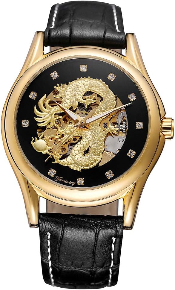 Watches Mens Luxury Leather Men Automatic Mechanical Watch Dragon Collection Gold Skeleton Wrist Watch