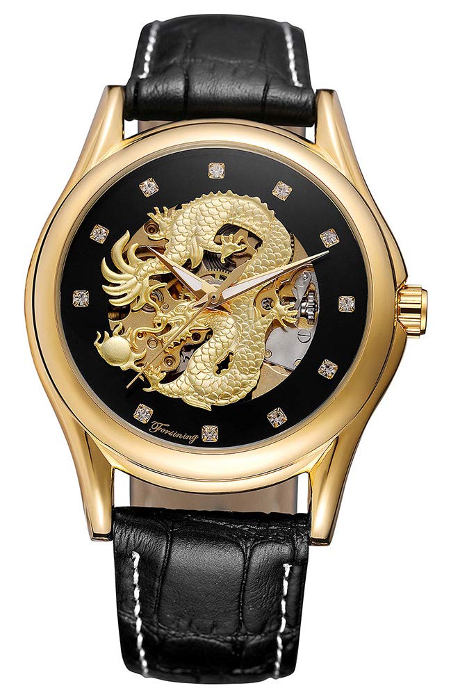 MASTOP Watches Mens Luxury Leather Men Automatic Mechanical Watch Dragon Collection Gold Skeleton Wrist Watch