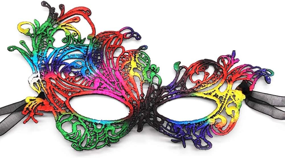 Reuglobal Black Multicolor Purple Pink Red Women Girls Ladies Masquerade Lace Eye Mask for Party