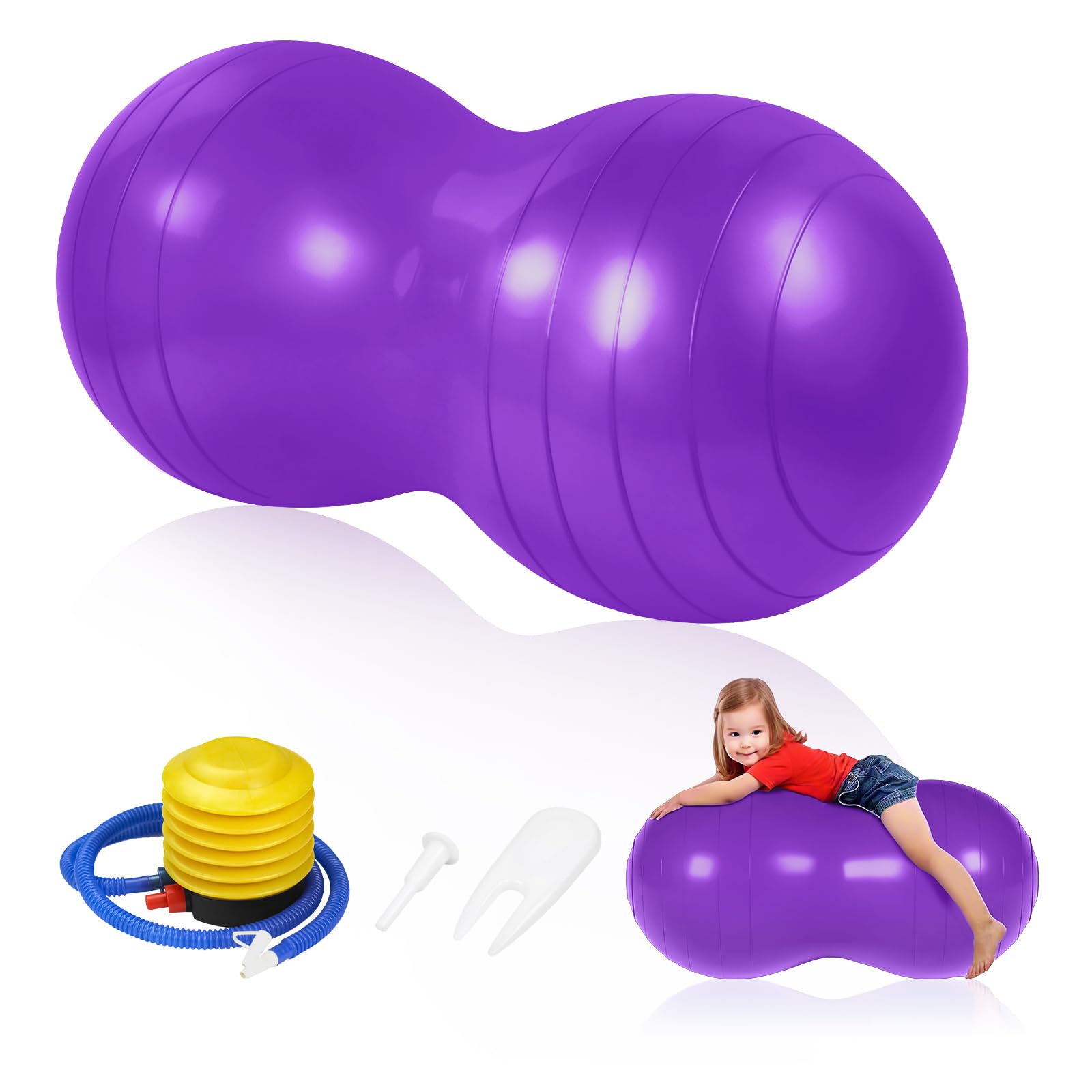 flintronic Bola de Yoga, Peanut Ball, Exercise Ball with Pump, 90 x 45cm Pelota de Ejercicio de Cacahuete Antiexplosión para Terapia de Niños, Embarazo, Yoga, Pilates