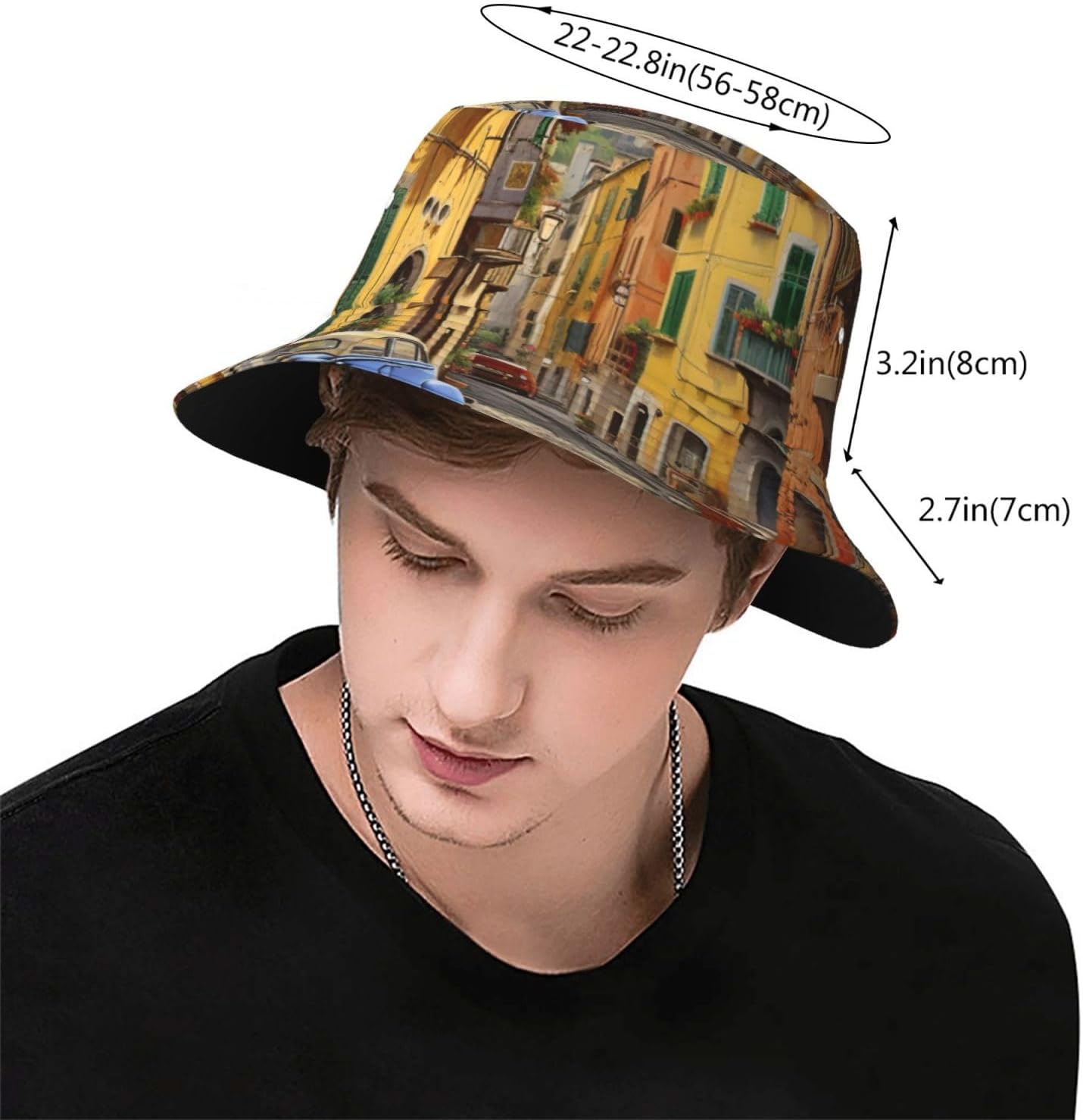 Italian Street Print Sun Hat Outdoor Fisherman Cap Summer Bucket Hat Beach for Men Women Black