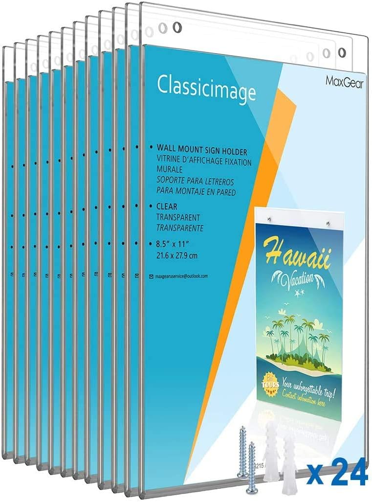 MaxGear Acrylic Sign Holder 8.5 x 11 inches Clear Wall Mount Frame Bonus with Mounting Screws, Perfect for Home, Office, Store, Restaurant-Vertical, 12 Pack : Office Products