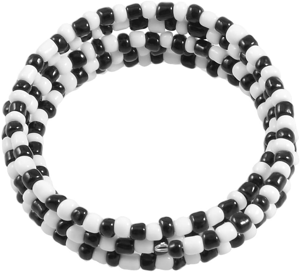 Ruilogod Woman Black White Plastic Round Beads Flexible Wire Bracelet Bangle (id: ec3 5c3 520 0f5 b65