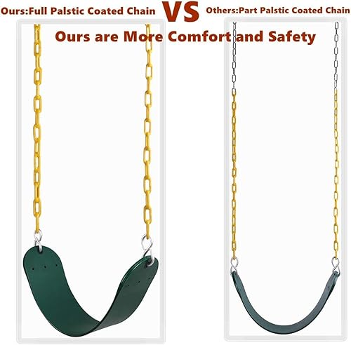 Miniatura 4 de Yangogle Paquete de 2 columpios azules resistentes de 66 pulgadas con cadena recubierta de plástico, juego de accesorios de repuesto con ganchos a
