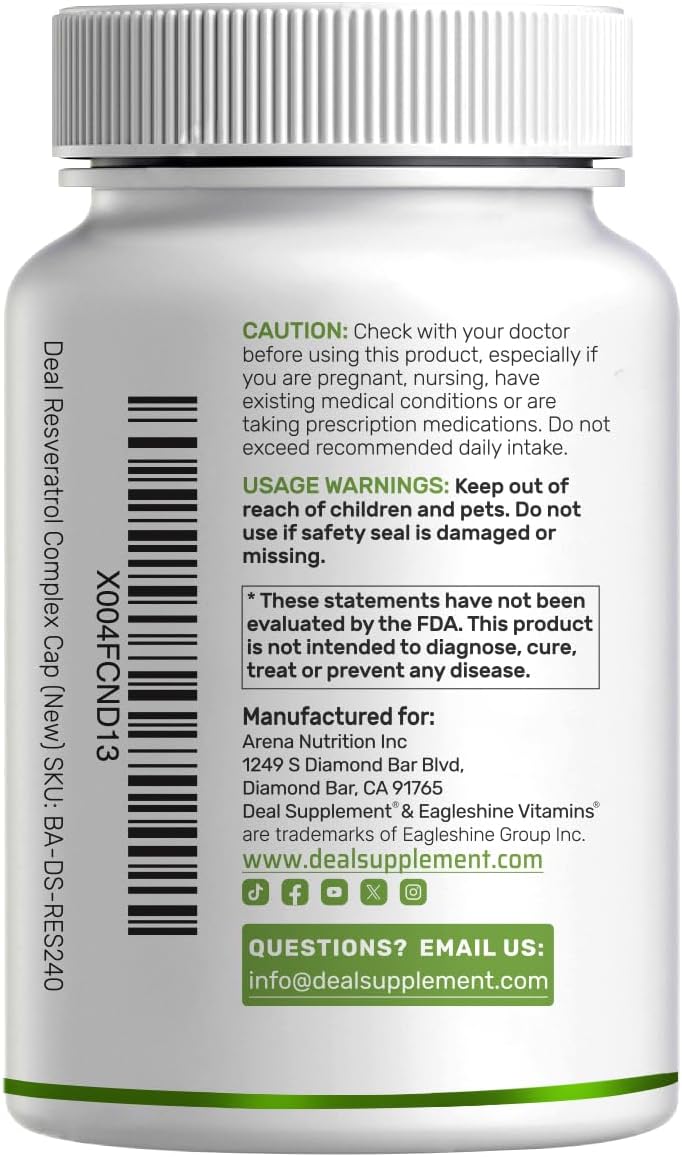 Resveratrol Complex 2,000mg, 240 Veggie Capsules – Extra Strength Trans-Resveratrol with NAD, Quercetin, Curcumin, Grape Seed & More – Healthy Aging Antioxidant for Energy & Brain Support